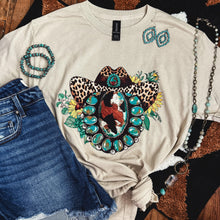 Load image into Gallery viewer, FestiviTees Women - Apparel - Shirts - T-Shirts Leopard Hat Turquoise Squash Blossom Soft Graphic Tee
