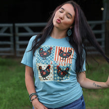Load image into Gallery viewer, FestiviTees Women - Apparel - Shirts - T-Shirts Patriotic Chicken Patchwork Soft Graphic Tee