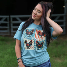 Load image into Gallery viewer, FestiviTees Women - Apparel - Shirts - T-Shirts Patriotic Chicken Patchwork Soft Graphic Tee