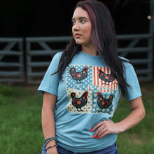 Load image into Gallery viewer, FestiviTees Women - Apparel - Shirts - T-Shirts Patriotic Chicken Patchwork Soft Graphic Tee