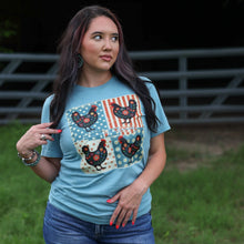 Load image into Gallery viewer, FestiviTees Women - Apparel - Shirts - T-Shirts Patriotic Chicken Patchwork Soft Graphic Tee