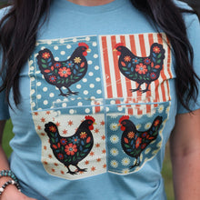 Load image into Gallery viewer, FestiviTees Women - Apparel - Shirts - T-Shirts Patriotic Chicken Patchwork Soft Graphic Tee
