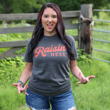 Load image into Gallery viewer, FestiviTees Women - Apparel - Shirts - T-Shirts Raisin’ Hell Retro Red Script Tee Soft Graphic Tee