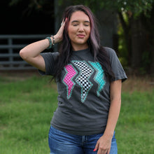 Load image into Gallery viewer, FestiviTees Women - Apparel - Shirts - T-Shirts Triple Lightning Bolt Turquoise Border Tee Soft Graphic Tee