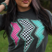 Load image into Gallery viewer, FestiviTees Women - Apparel - Shirts - T-Shirts Triple Lightning Bolt Turquoise Border Tee Soft Graphic Tee