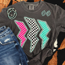 Load image into Gallery viewer, FestiviTees Women - Apparel - Shirts - T-Shirts Triple Lightning Bolt Turquoise Border Tee Soft Graphic Tee
