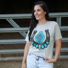 Load image into Gallery viewer, FestiviTees Women - Apparel - Shirts - T-Shirts Turquoise Aztec Horseshoe Soft Graphic Tee