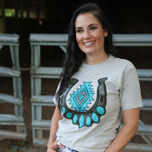 Load image into Gallery viewer, FestiviTees Women - Apparel - Shirts - T-Shirts Turquoise Aztec Horseshoe Soft Graphic Tee