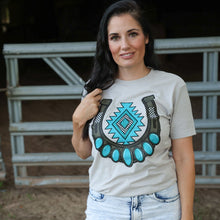 Load image into Gallery viewer, FestiviTees Women - Apparel - Shirts - T-Shirts Turquoise Aztec Horseshoe Soft Graphic Tee