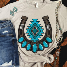 Load image into Gallery viewer, FestiviTees Women - Apparel - Shirts - T-Shirts Turquoise Aztec Horseshoe Soft Graphic Tee