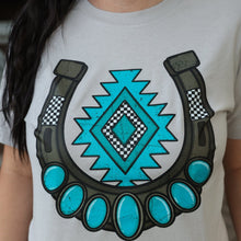 Load image into Gallery viewer, FestiviTees Women - Apparel - Shirts - T-Shirts Turquoise Aztec Horseshoe Soft Graphic Tee