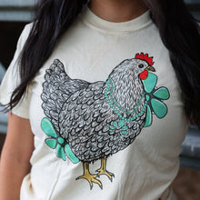 Load image into Gallery viewer, FestiviTees Women - Apparel - Shirts - T-Shirts Turquoise Chicken with Flowers Soft Graphic Tee