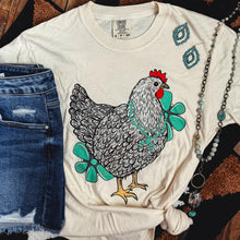 Load image into Gallery viewer, FestiviTees Women - Apparel - Shirts - T-Shirts Turquoise Chicken with Flowers Soft Graphic Tee