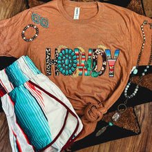 Load image into Gallery viewer, FestiviTees Women - Apparel - Shirts - T-Shirts Turquoise Serape Howdy Soft Graphic Tee
