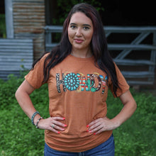 Load image into Gallery viewer, FestiviTees Women - Apparel - Shirts - T-Shirts Turquoise Serape Howdy Soft Graphic Tee