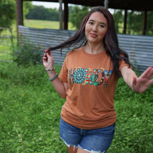 Load image into Gallery viewer, FestiviTees Women - Apparel - Shirts - T-Shirts Turquoise Serape Howdy Soft Graphic Tee
