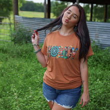 Load image into Gallery viewer, FestiviTees Women - Apparel - Shirts - T-Shirts Turquoise Serape Howdy Soft Graphic Tee