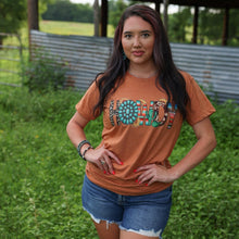 Load image into Gallery viewer, FestiviTees Women - Apparel - Shirts - T-Shirts Turquoise Serape Howdy Soft Graphic Tee