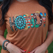 Load image into Gallery viewer, FestiviTees Women - Apparel - Shirts - T-Shirts Turquoise Serape Howdy Soft Graphic Tee