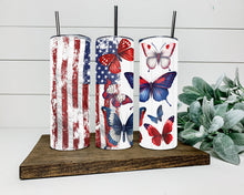 Load image into Gallery viewer, American Flag and Butterflies Tumbler