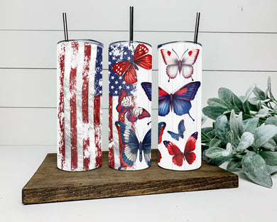 American Flag and Butterflies Tumbler
