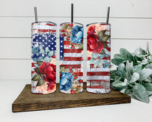Load image into Gallery viewer, American Flag and Roses Tumbler