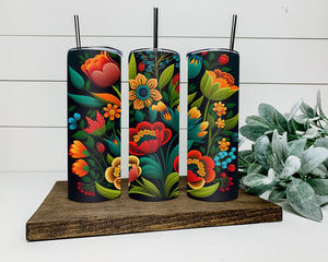 Dark Floral Folk Art Tumbler