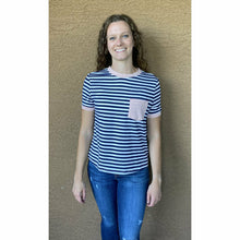 Load image into Gallery viewer, Stripes With Pink Pocket Short Sleeve
