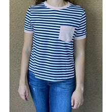 Load image into Gallery viewer, Stripes With Pink Pocket Short Sleeve
