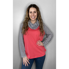 Load image into Gallery viewer, Cowl Neck Long Sleeve Pink with Stripes