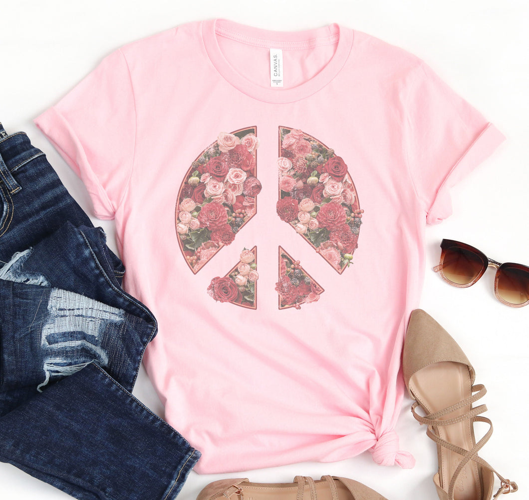 Peace Sign Roses Graphic Tee
