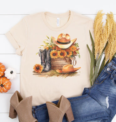 Fall Country Boots Cowboy Hats Graphic Tee