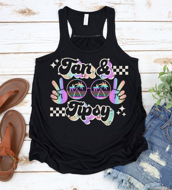 Tan and Tipsy Peace Sign Glasses Graphic Tank