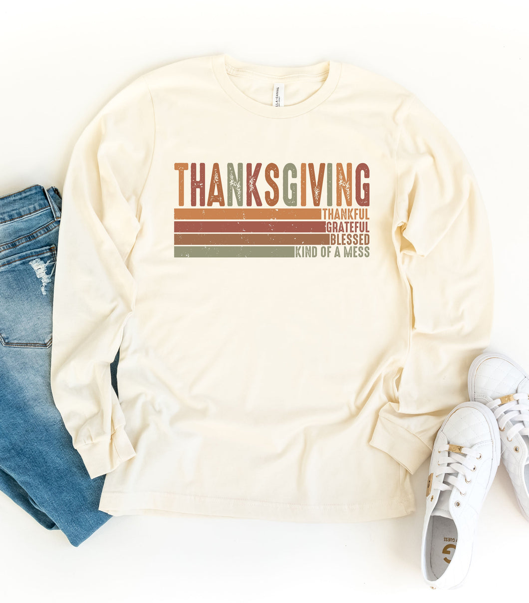 Thanksgiving Words- Thankful Grateful Blessed Mess Graphic Tee