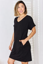 Load image into Gallery viewer, Zenana Full Size Rolled Short Sleeve V-Neck Dress