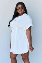 Load image into Gallery viewer, Ninexis Out Of Time Full Size Ruffle Hem Dress with Drawstring Waistband in White