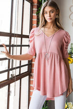 Load image into Gallery viewer, Heimish Full Size Waffle Knit V-Neck Babydoll Top